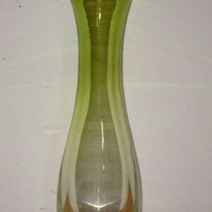 Vintage Val St. Lambert Green to clear 9.5” Art Glass Crystal Vase Signed MCM